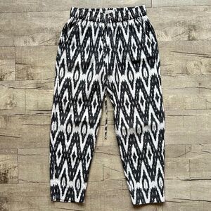 J. Crew IKAT Black White Western Boho Linen Blend Drawstring Lightweight Pants